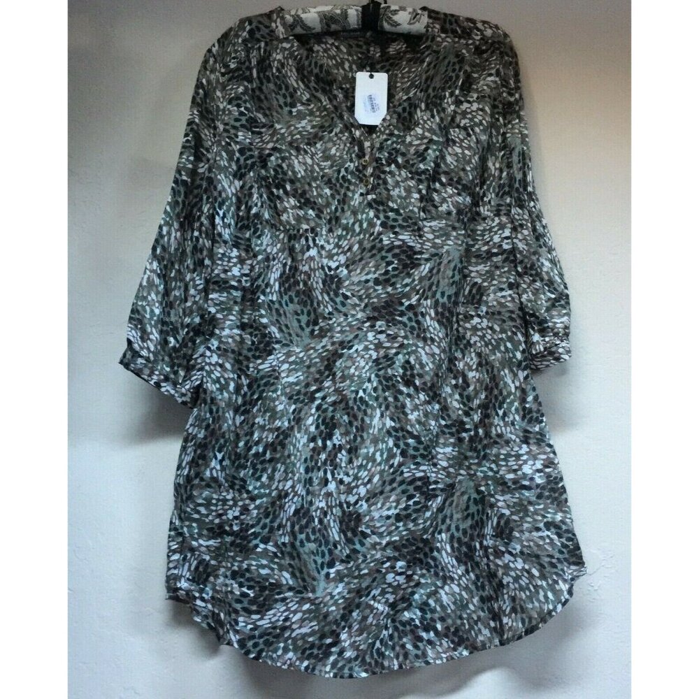 Easy Wear Womens Split Neck Tunic Top Size 46 Printed 3/4 Sleeve Boho New